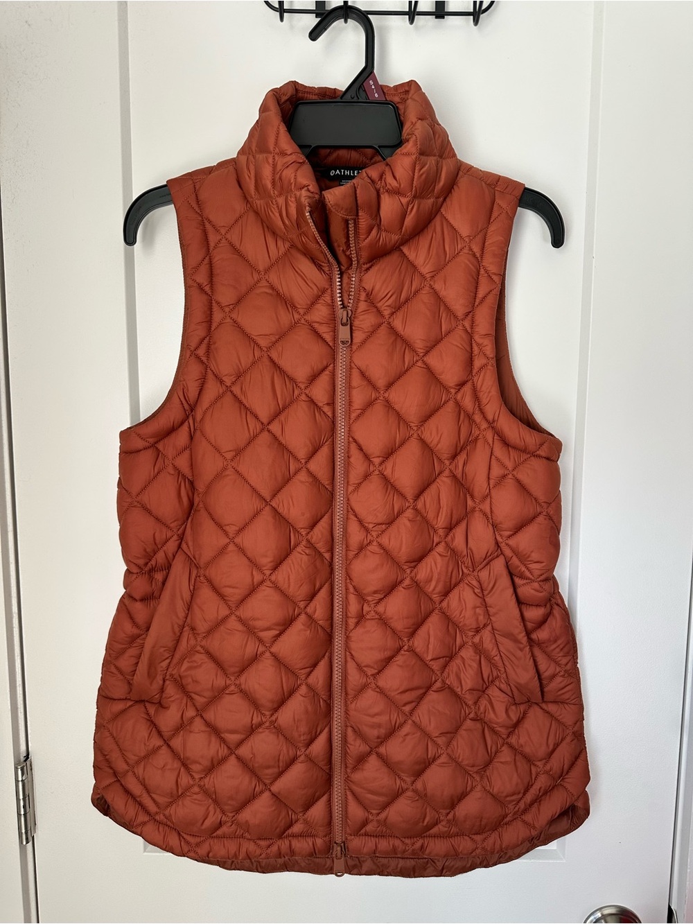 Athleta Quilted Insulated Vest Small Burnt Orange Rust Cinch Waist Full Zip